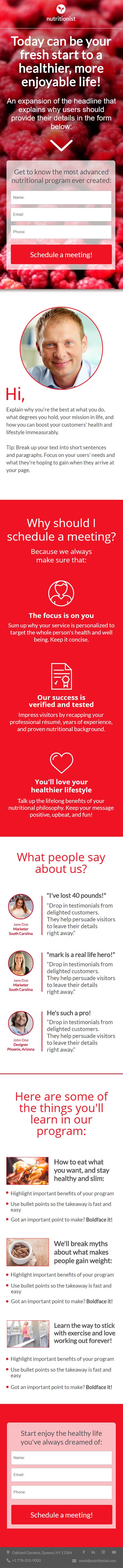 Landing page template: Nutritionist 