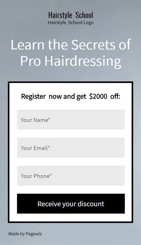 Landing page template: Beauty hairstyle school