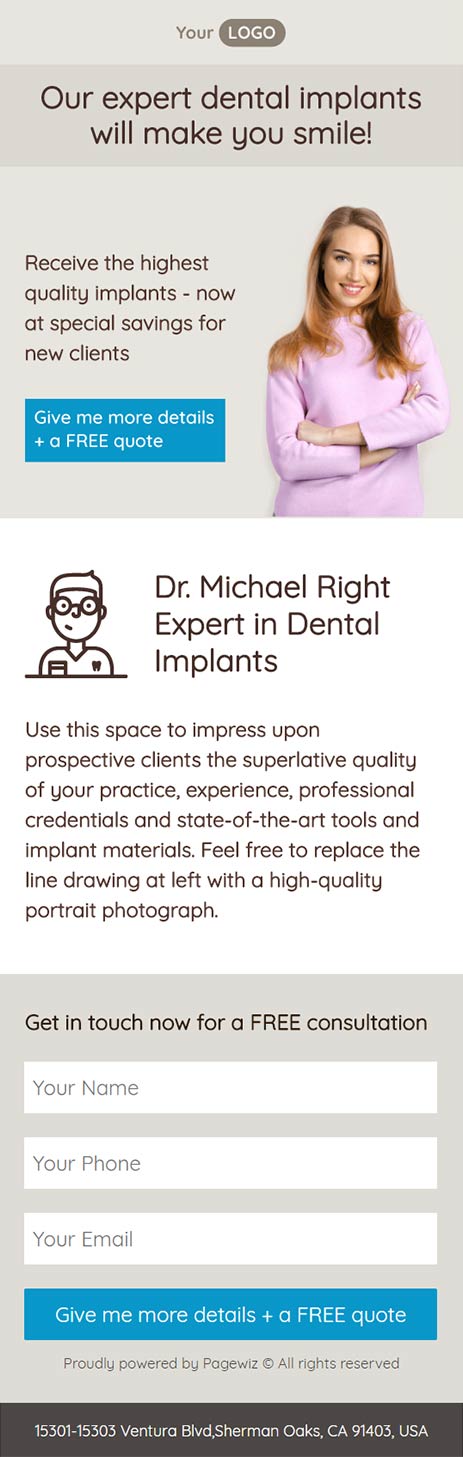Landing page template: Dental implants