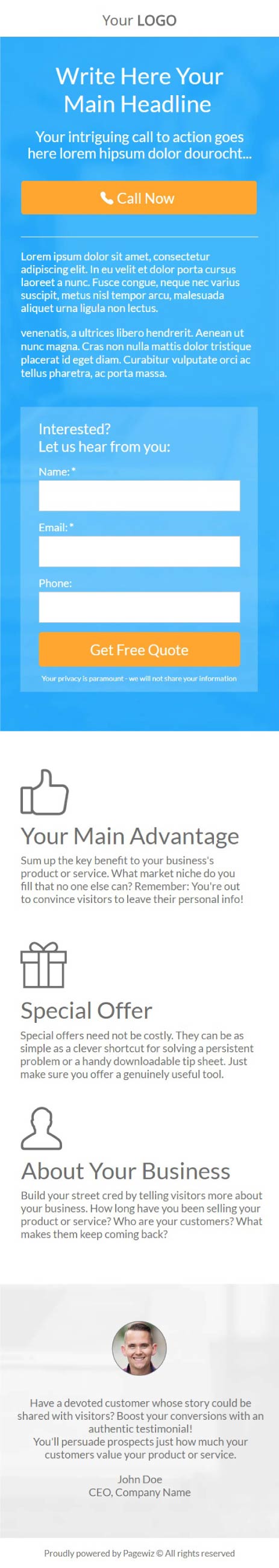 Landing page template: Easy blue