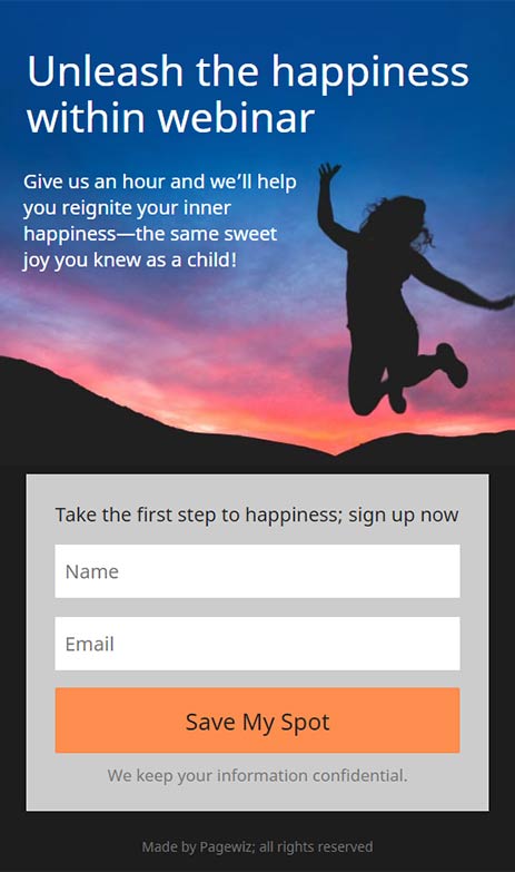 Landing page template: How to Get Happy