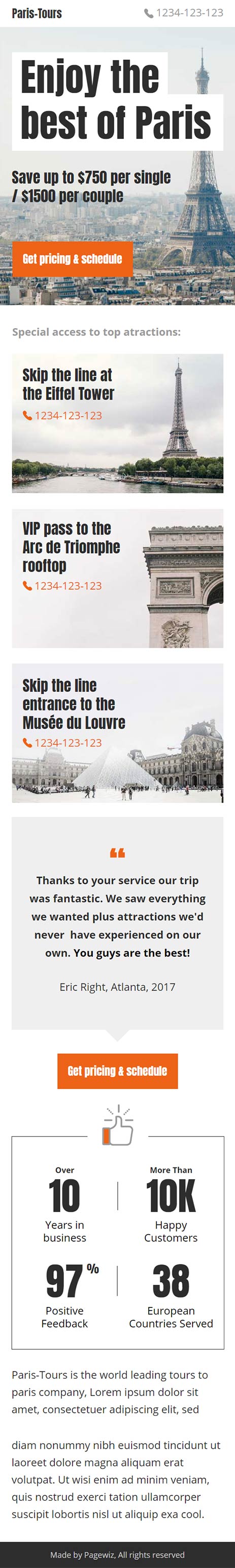 Landing page template: Paris tour